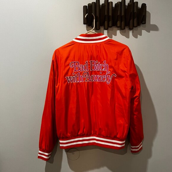 NWOT Brownie Points Varsity Bomber Jacket Bad B**** with Anxiety Sz M - Picture 2 of 4